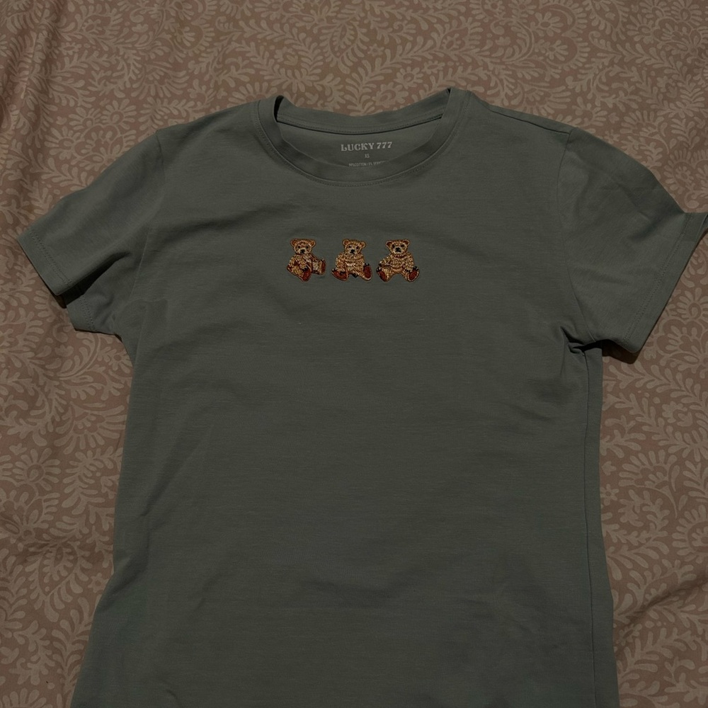 Lucky Brand Gray Crop Top with Bear Design